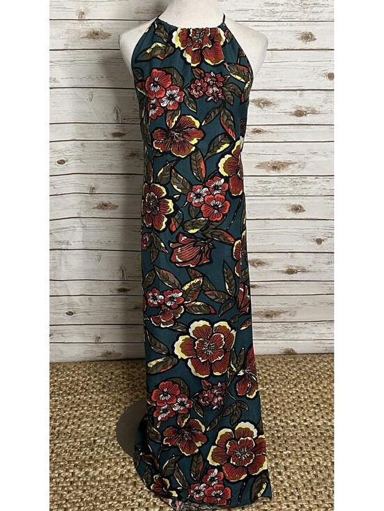LOFT Dresses & Skirts - Ann Taylor LOFT teal floral linen-blend halter maxi dress XS coastal tropical